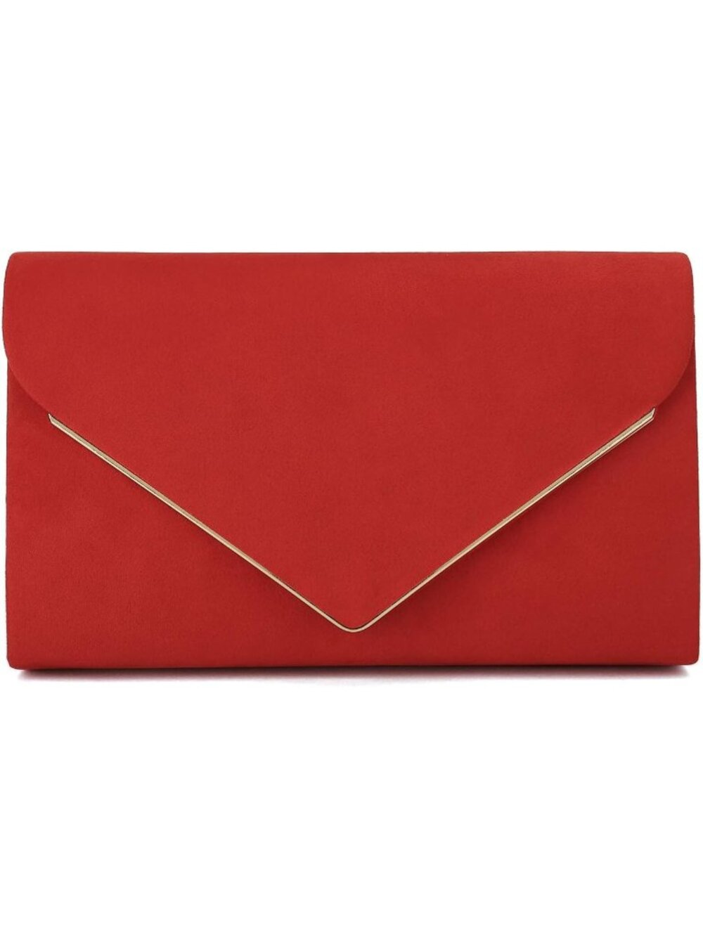 👜 Women's Red Faux Suede Clutch Bag Elegant Metal Binding Evening Purse